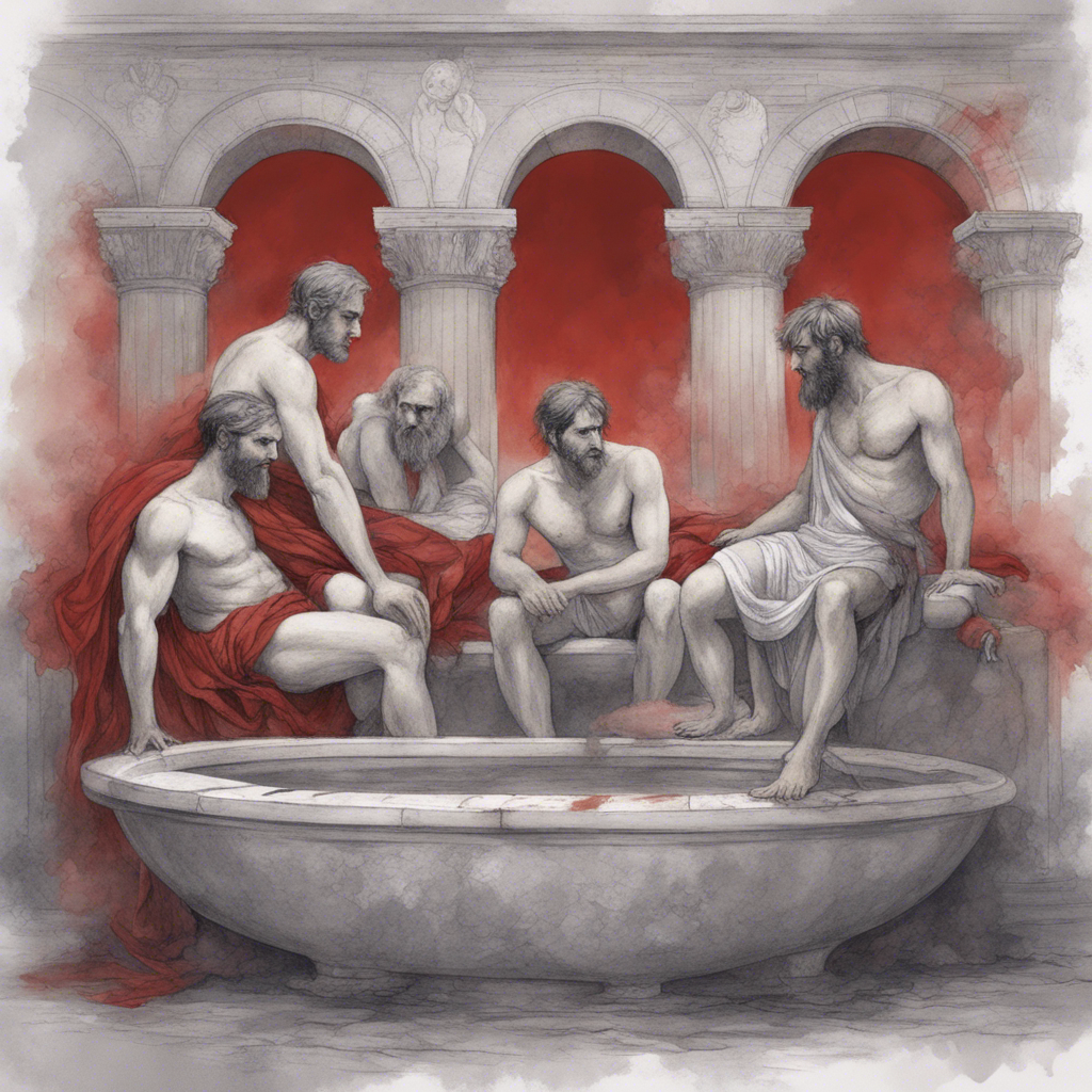 Exploring homosexuality and the culture of gay massage in Ancient Greece: Men sitting together at an ancient Greek bath.