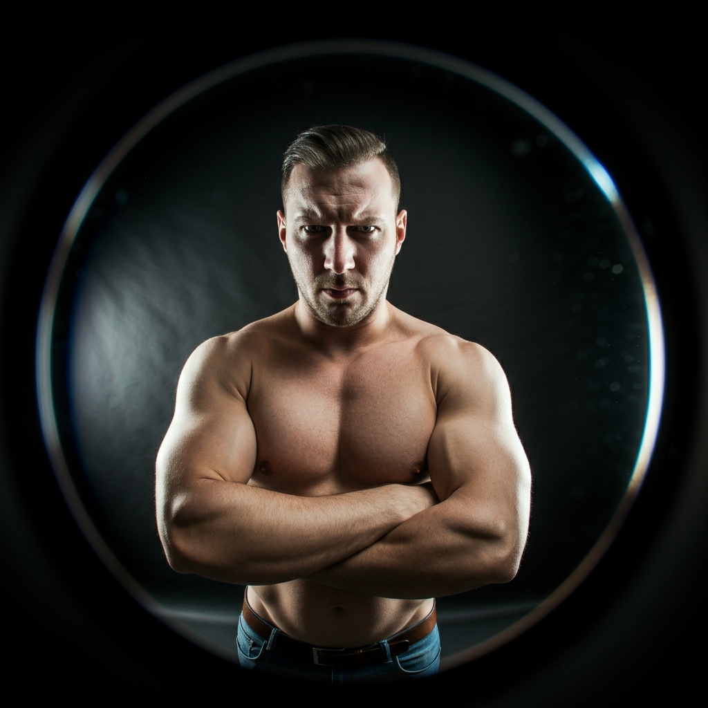 Strong muscular man with shirt off crossing arms and looking serious. Male Sexuality is Definitely Fluid: My Observations from 8 Years of Massage Practice.